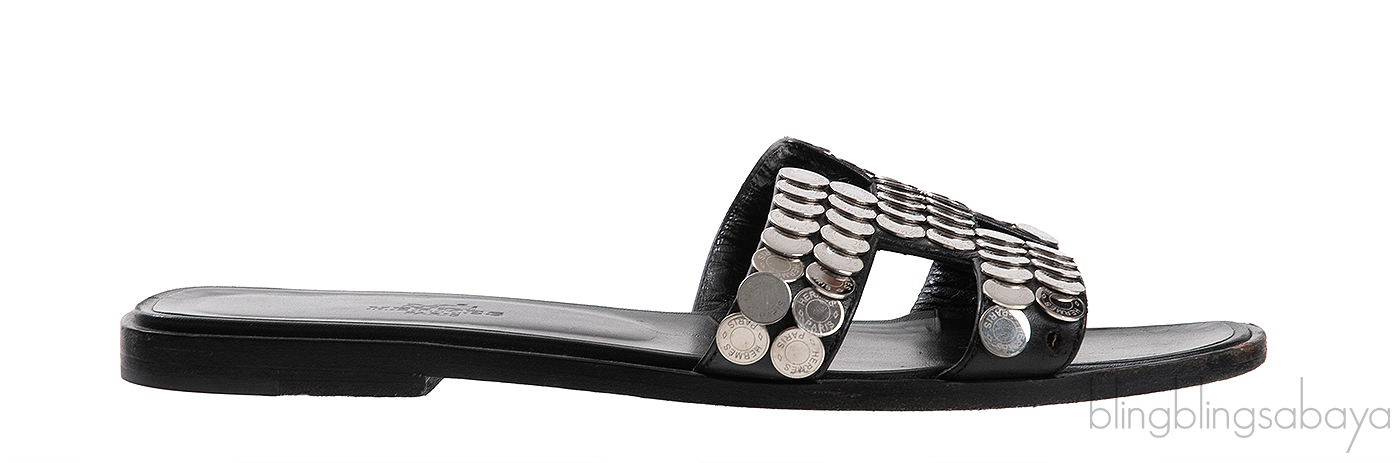 Hermes Oran Black \"Clou de Selle\" Sandals