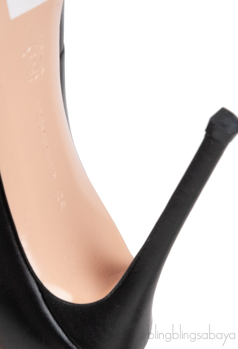 Vitello Luggage Black Peep Toe Heels