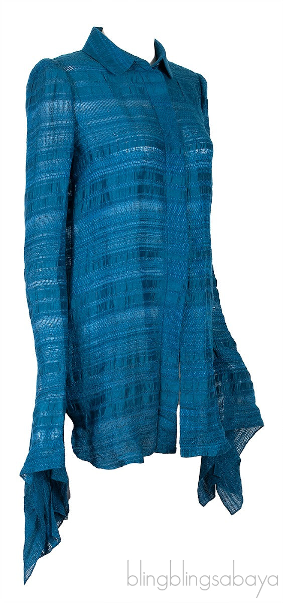Scuba Blue Long Back Asymmetrical Sleeve Shirt