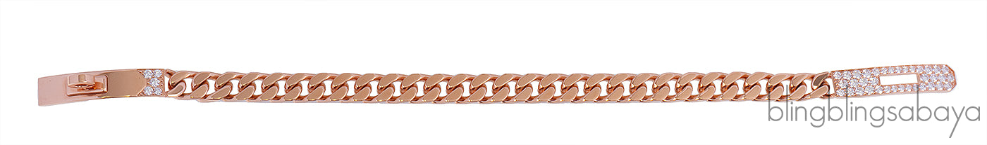 Hermes Kelly Gourmette Link 18k Rose Gold Diamonds Bracelet
