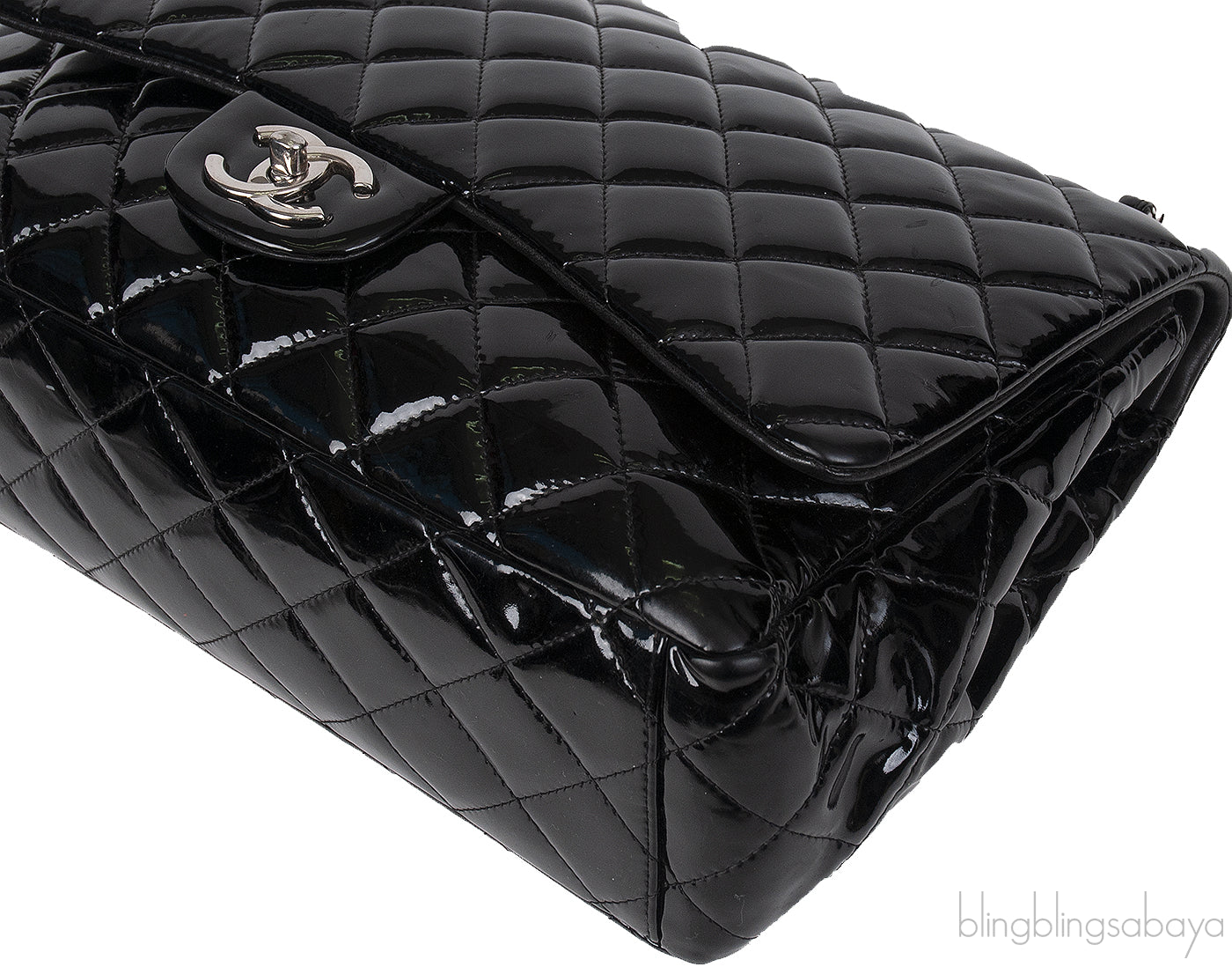 Chanel Black Patent Maxi Double Flap Quilted Bag