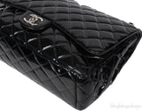 Chanel Black Patent Maxi Double Flap Quilted Bag