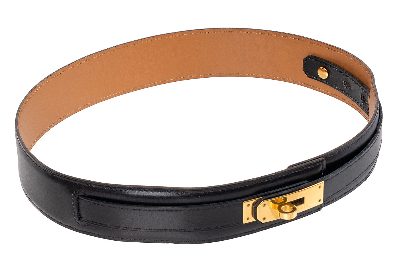 Hermes Vintage Kelly Black Box Swift Leather Belt 70