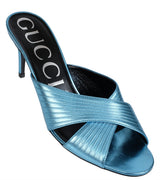 Gucci Criss-cross Metallic Blue Sandals