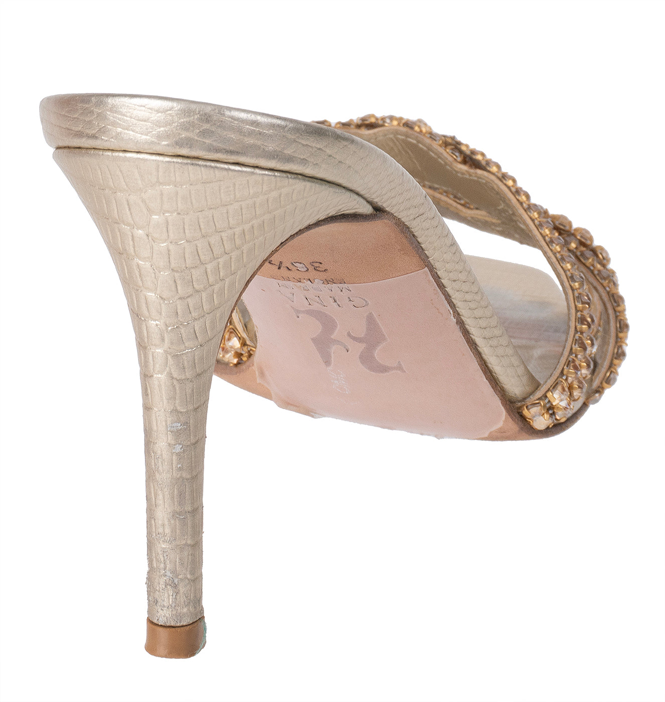 Gina Loie Platinum Crystal Lizard Print 85 Sandals