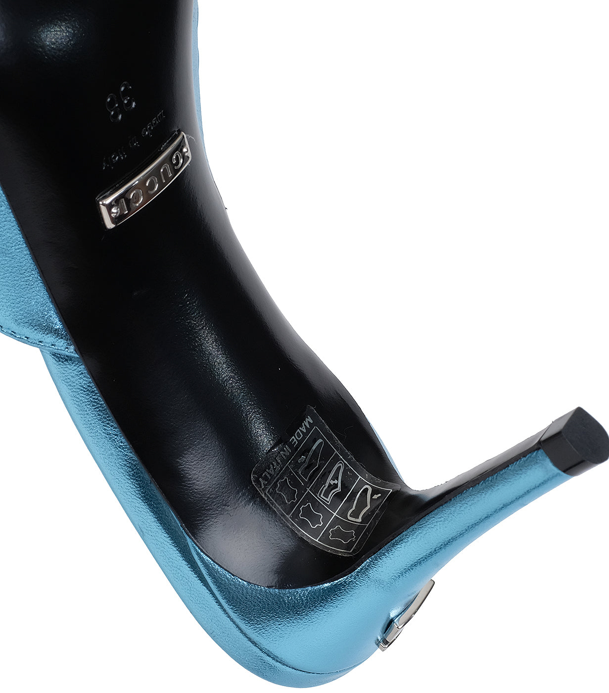 Gucci Criss-cross Metallic Blue Sandals