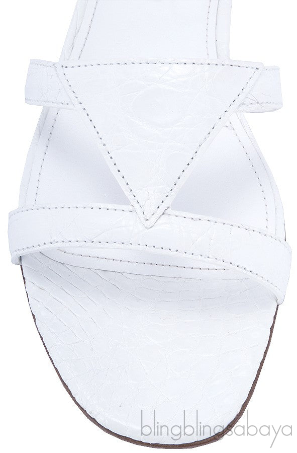 White Croco Print Flats