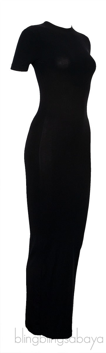 Black Plain Short Sleeve Dress
