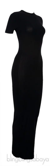 Black Plain Short Sleeve Dress