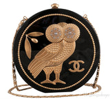 Black Owl Minaudiere Clutch Bag