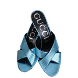 Gucci Criss-cross Metallic Blue Sandals