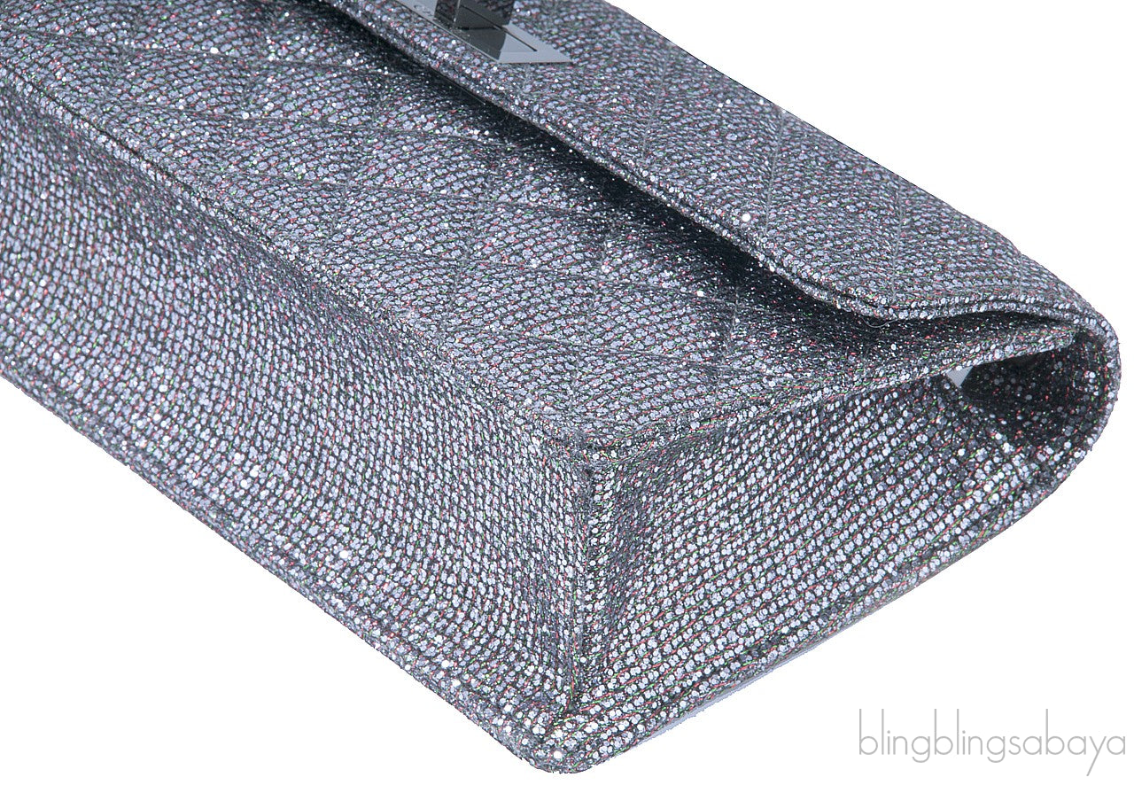 2.55 Silver Quilted Glitter Flap Bag