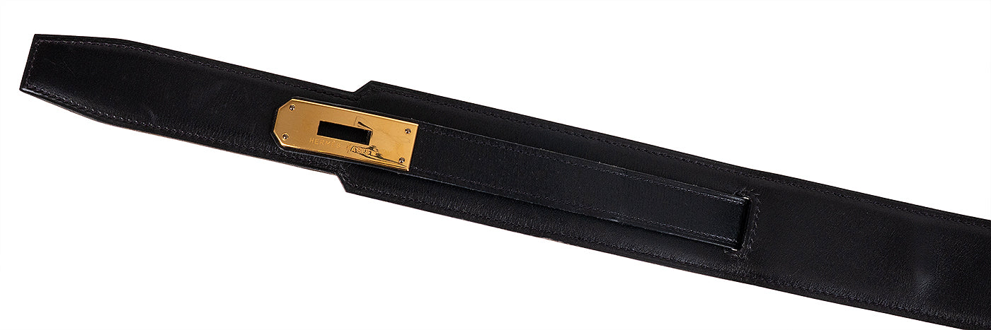 Hermes Vintage Kelly Black Box Swift Leather Belt 70
