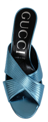 Gucci Criss-cross Metallic Blue Sandals
