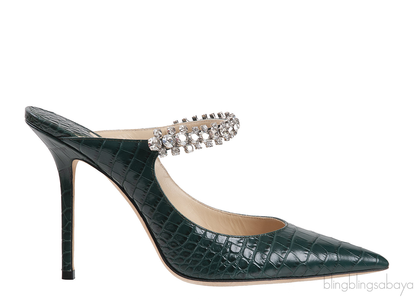 Jimmy Choo Croc-effect Bing 100 Crystal-Embellished Leather Mules
