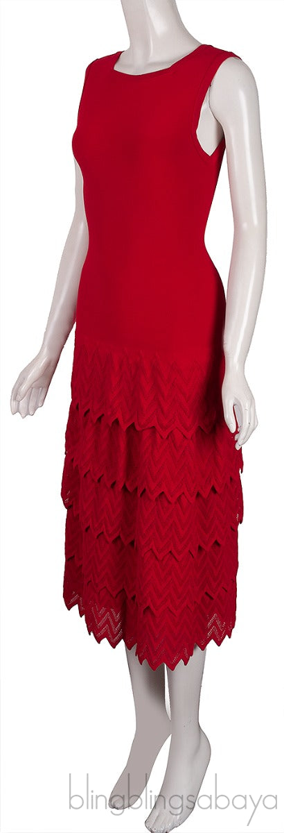 Red Layered Knit Sleeveless Dress
