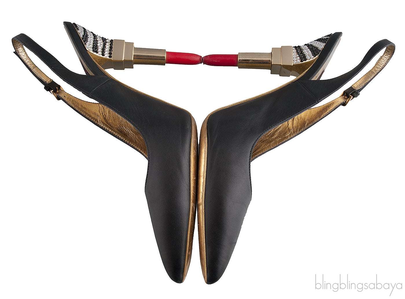 Black Pointed Slingback Lipstick Heels