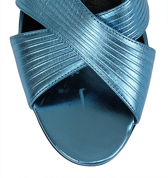 Gucci Criss-cross Metallic Blue Sandals