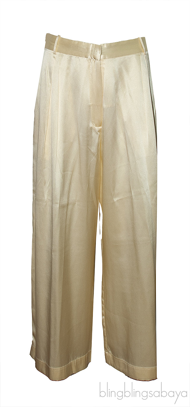 Light Yellow Silk-satin Wide-leg Pants & Silk Satin Shirt