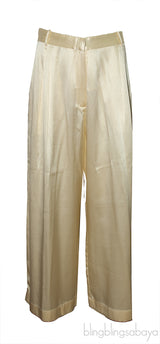 Light Yellow Silk-satin Wide-leg Pants & Silk Satin Shirt