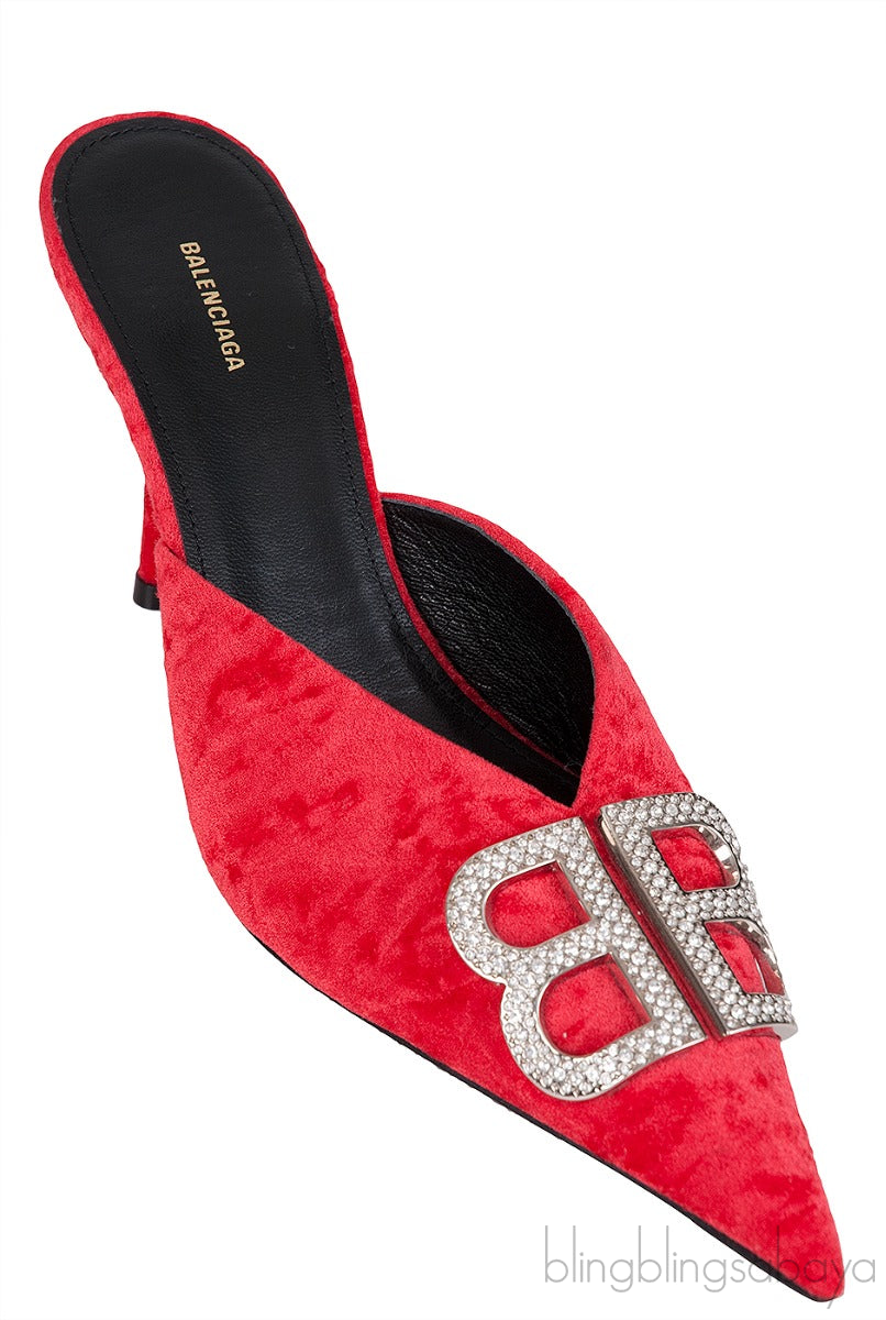 BB Logo Crushed-velvet Mules