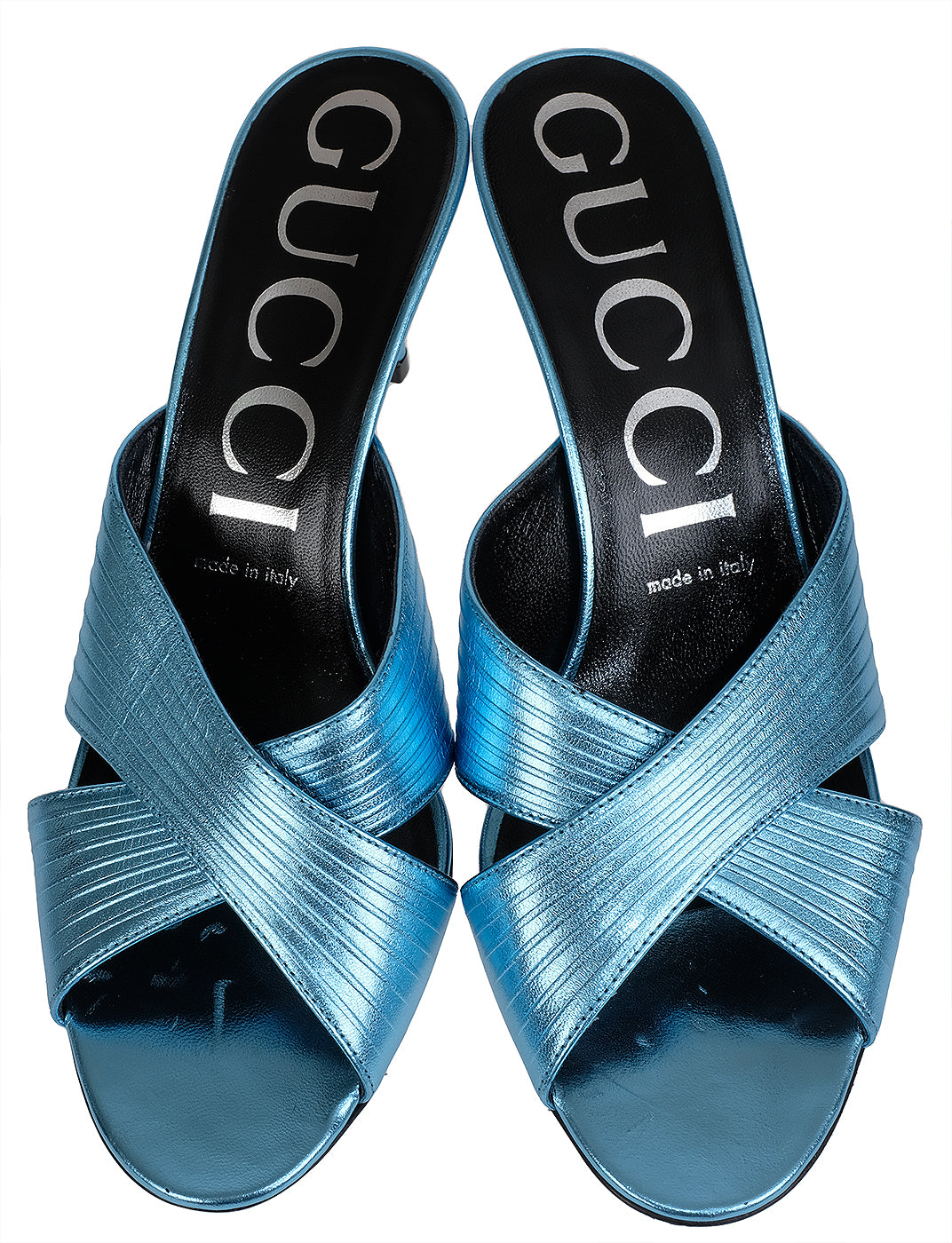 Gucci Criss-cross Metallic Blue Sandals