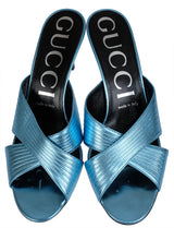 Gucci Criss-cross Metallic Blue Sandals