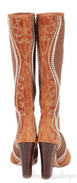 Brown Perforated Texan Knee High Boots