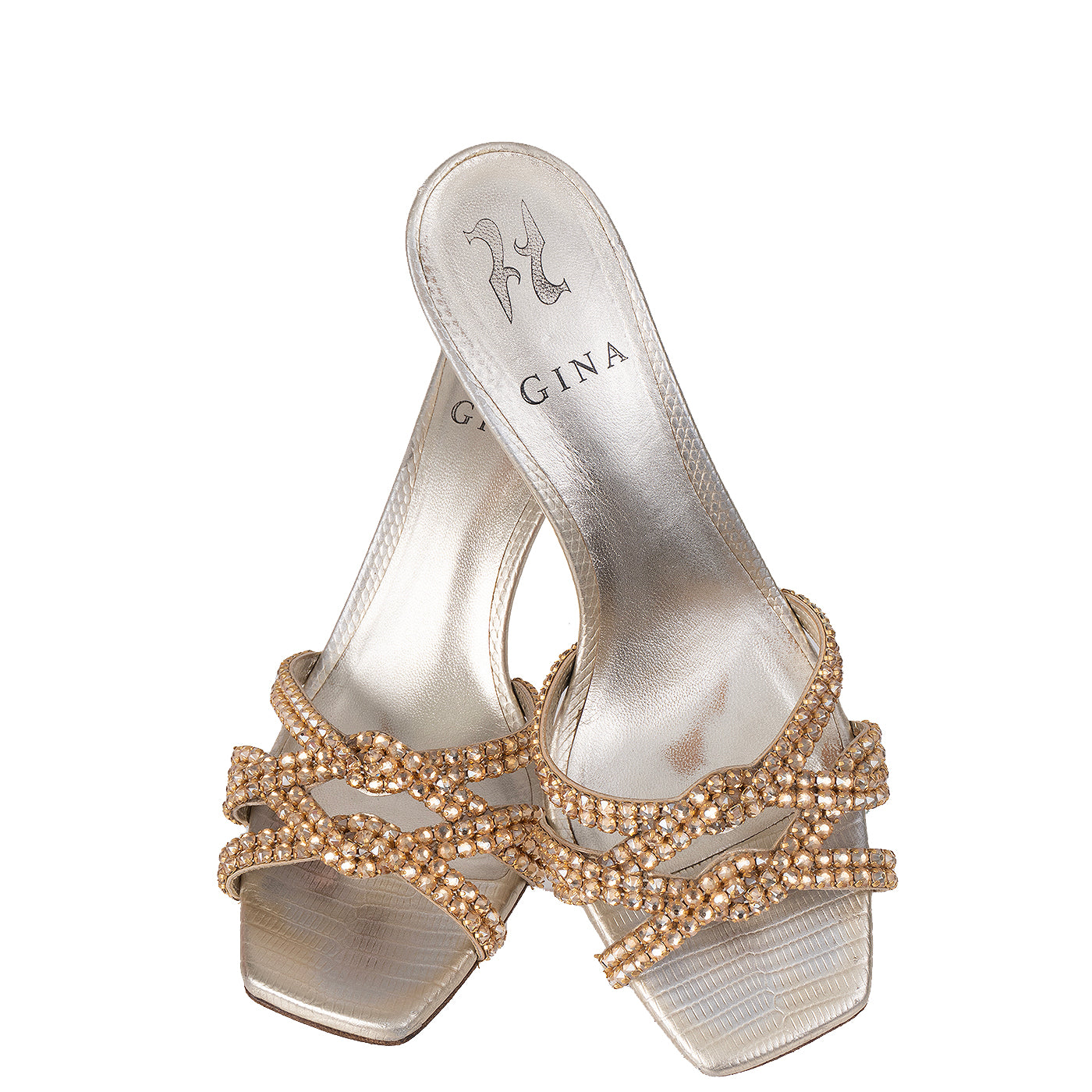 Gina Loie Platinum Crystal Lizard Print 85 Sandals