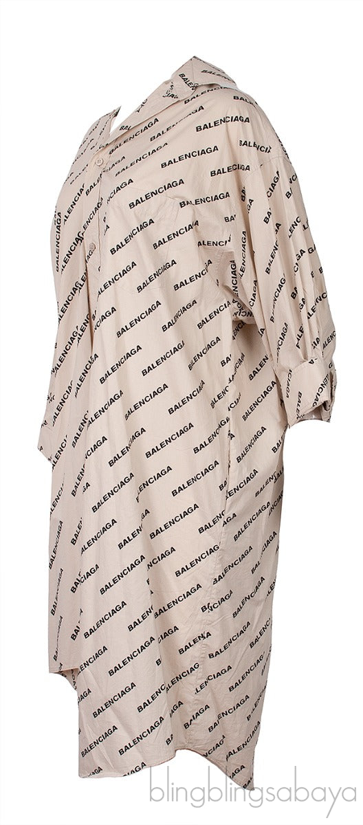 Beige Asymmetric Logo Print Shirt Dress