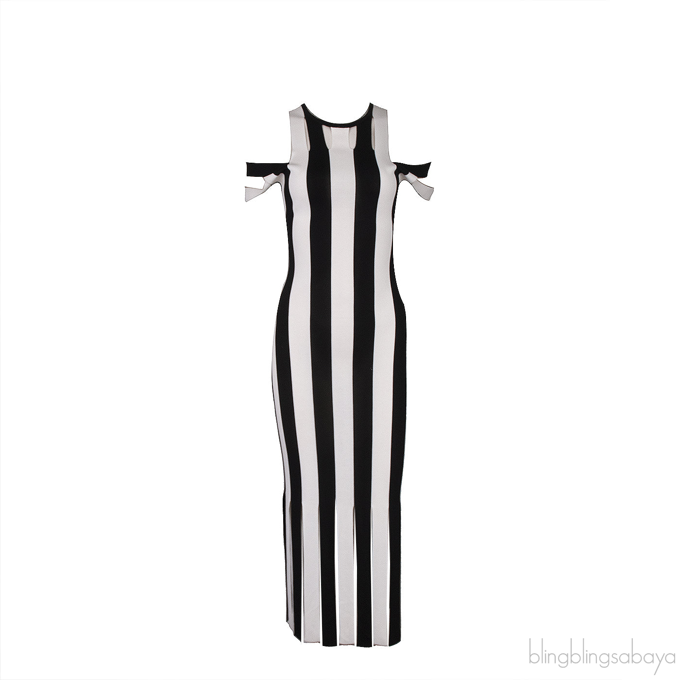 Black and White Striped Midi Dress
