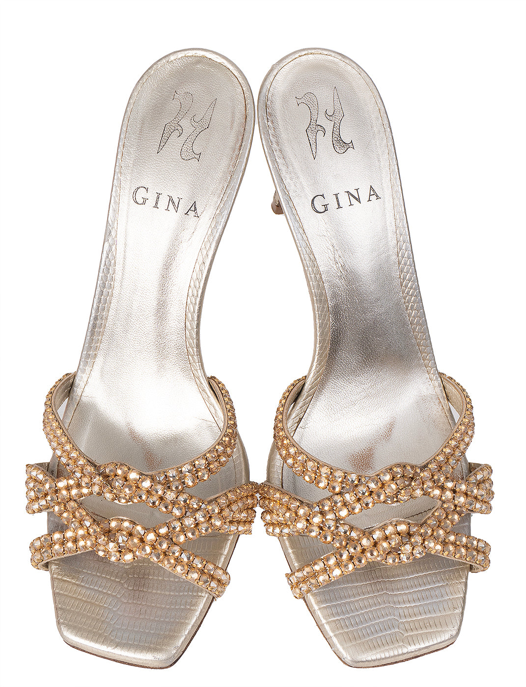 Gina Loie Platinum Crystal Lizard Print 85 Sandals