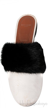 White Bedford Fur Trim Mules