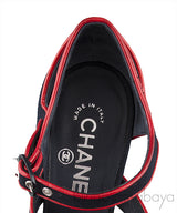 Blue Red Trim Leather Heels