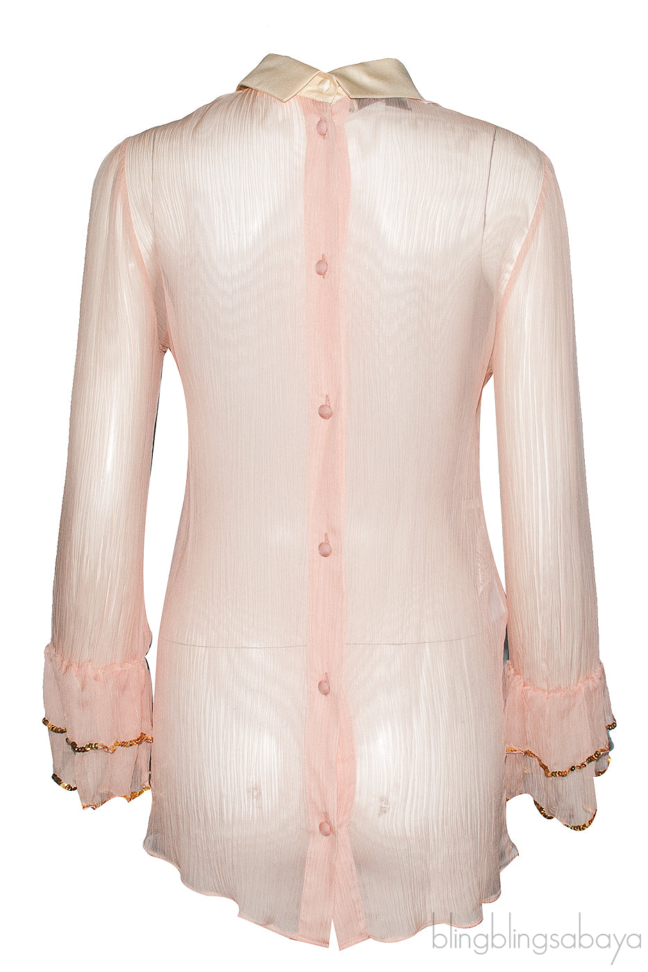 Coral Pink Semi-sheer Ruffled Shirt