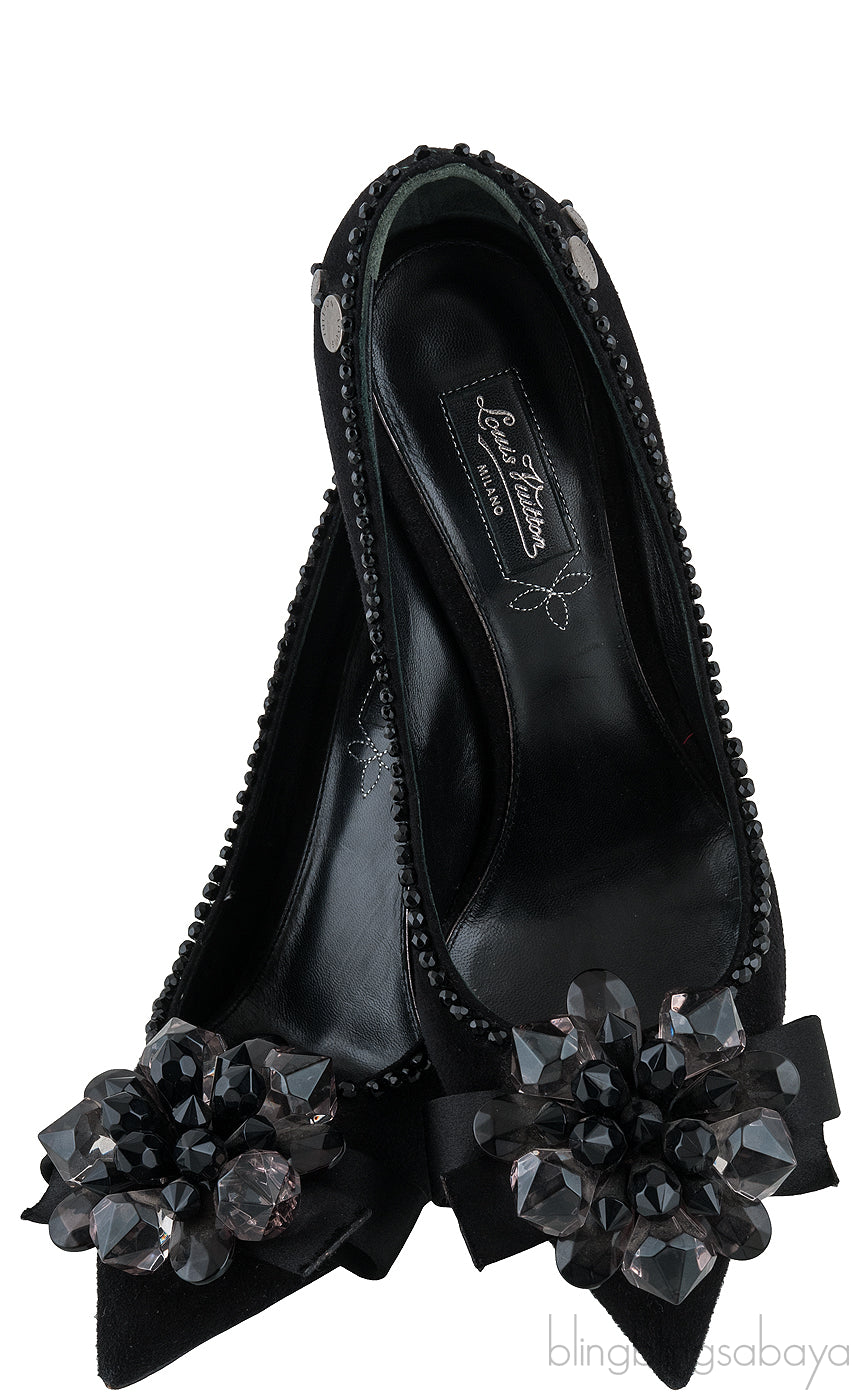 Black Catrin Bead Emb Vamp Heels