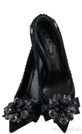 Black Catrin Bead Emb Vamp Heels