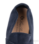 Loro Piana Summer Charms Walk Navy Blue Suede Loafers