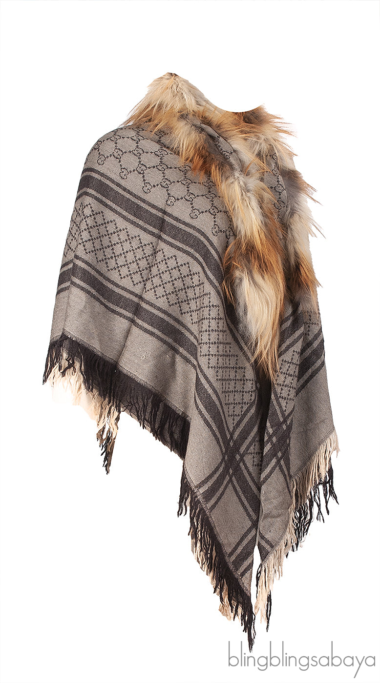 Gucci Fox Trimmed GG Patterned Stole
