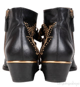Black Leather Metal Beads Strappy Boots