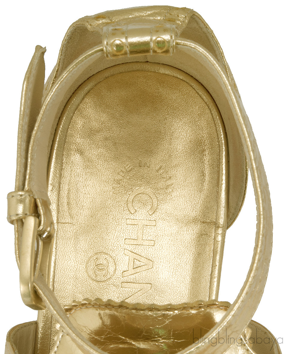 Metallic Gold Ankle Strap Brogue
