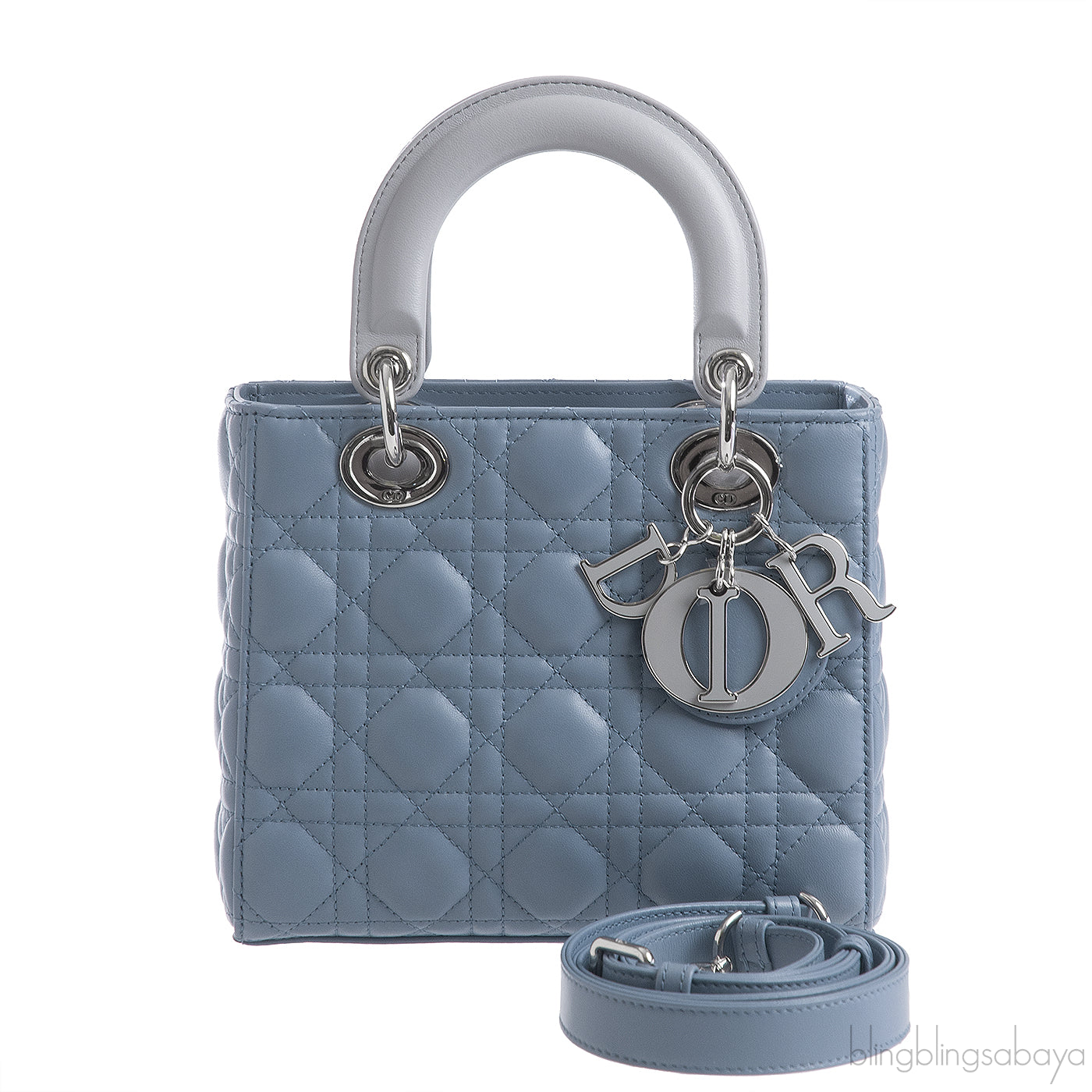Christian Dior Lady Dior Two Tone Slate Blue And Grey Cannage Shoulder Bag