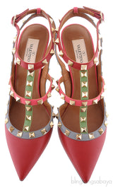 Red Multicolor Strap Rockstud Pump