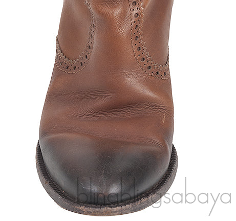 Brown Brogue Perforated High Boots