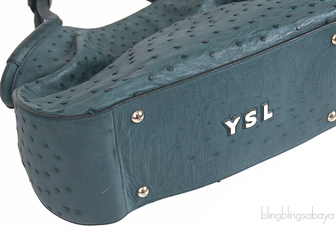 Yves Saint Laurent Green Ostrich Top Handle Bag