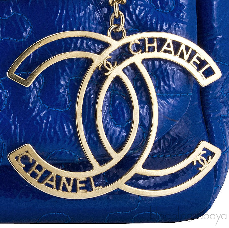 Blue Patent Puzzle Quilted Flap Bag