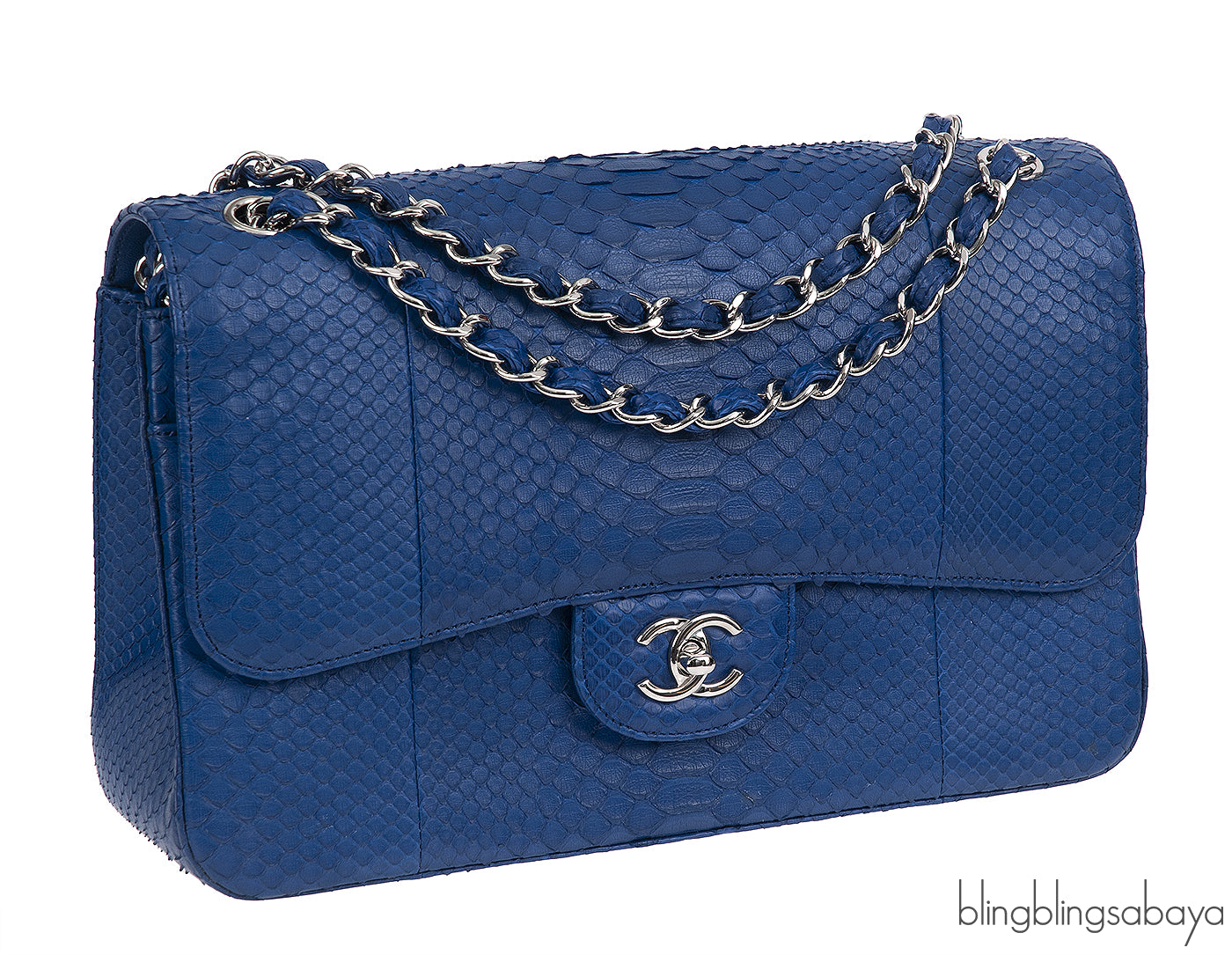 Chanel Classic Blue Python Jumbo Flap Bag