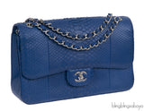 Chanel Classic Blue Python Jumbo Flap Bag
