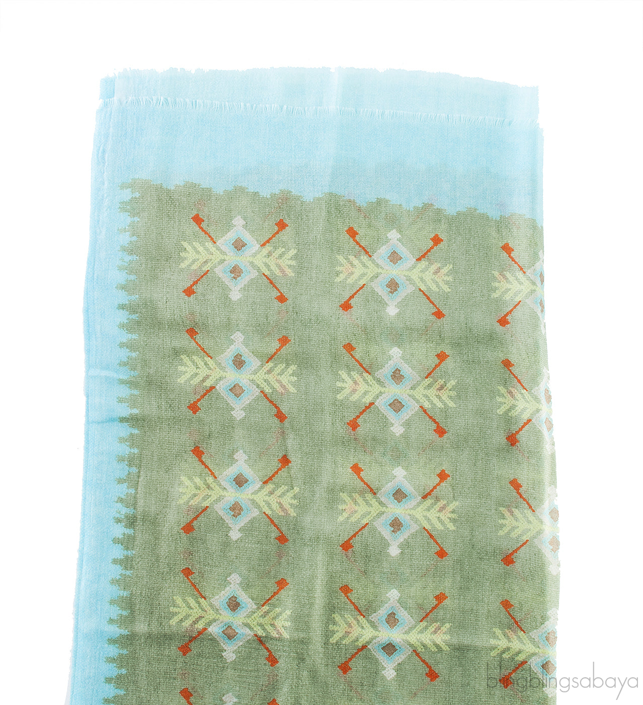 Moss Green Printed w/ Teal Trim Stole