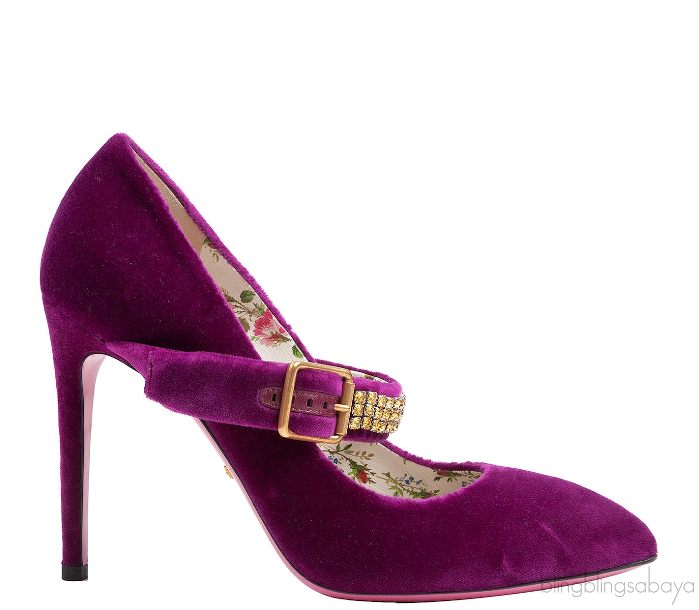 Gucci Purple Sylvie Velvet Crystal Embellished Heels 38